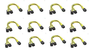 Hi-Lite Essentials [Pack of 12] PCI-E 6pin Female to Dual 8pin (6+2pin) Male Splitter Y Cable Video Card GPU Power Cable