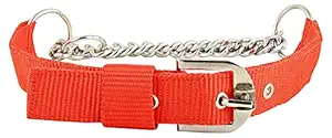 Woofy Dog Choke Collar Nylon Half Chain Collar Half Choker Stainless Steel Adjustable Dogs Collars Chain (.75 INCH RED) (Small to Medium)