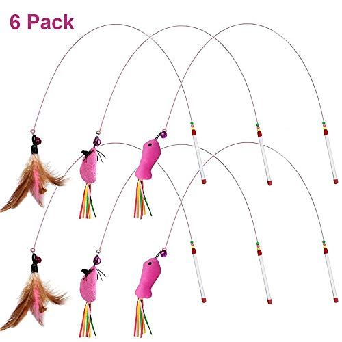 AIDIYA Juguete para Gato, Varita de Plumas, Gato, Juguete para Mascotas, Varita de Alambre con Pluma y Campana (6)
