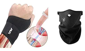 Nohunt Neoprene Face Cover Bike Mask For Winter, Dust Protection (1 pc) & Neoprene Stylish Modern hand Wrist Band for Pain Relief (2 pc)