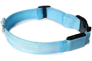 TINA&CO Collar Ajustable y Luminoso con LUZ LED, para Mascotas, con DISPENSADOR de Bolsas de Regalo. Recargable con USB Integrado. Led con 3 Modos de Iluminación. | (Azul, L)