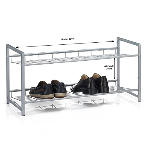 Schuhregal Schuhständer Schuhablage Schuhbank SYSTEM mit 2 Fächern für 8 paar Schuhe 80 cm breit Metall silber lackiert - 3