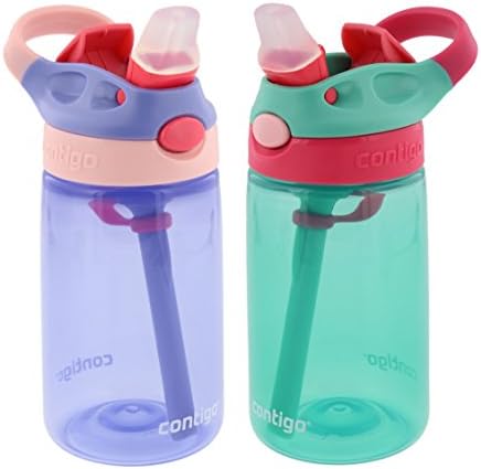 Contigo Kids Autospout Gizmo Water Bottles, 414mL (Lavender/Persian Green) - 2 Pack