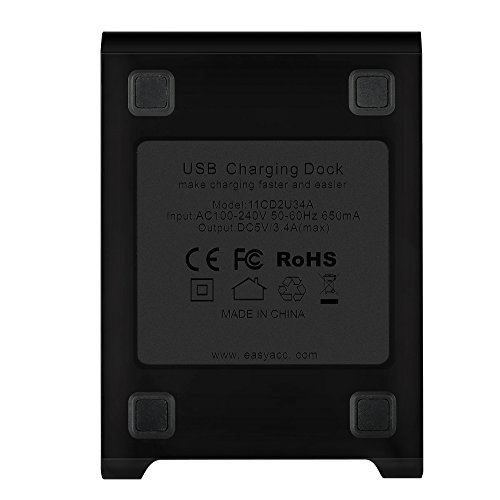 EasyAcc® 3.4A 17W Ladestation Handyhalterung mit 2 USB Anschlüsse und 1 Nut -Schwarz - 5