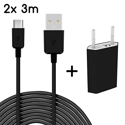 TheSmartGuard 3 in 1 Zubehör Set schwarz mit 2 x Micro USB Ladekabel / Datenkabel 3 Meter / 3m und Netzteil in schwarz für LG G3