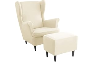AQIGR Stretch Wing Chair Cover Set, 2 Piece Wing Chair Slipcover z Ottoman Cover Wingback Chair Cover Jacquard Wingback Chair Slipcover Footstool Protector Covers for Dogs (Color : #2)