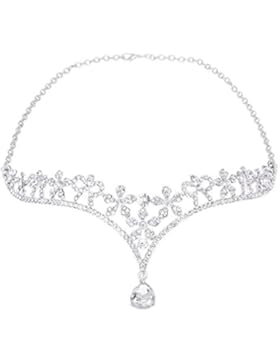 ROSENICE Tiara Brautschmuck Kristall Blume Haarband Stirnband Strass Haar Kette (Silber)