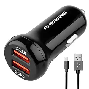 Ambrane 6.0 Amp Dual USB Car Charger (Qualcomm Certified) with Quick Charge 3.0 + Free Micro USB Cable (ACC29QCM, Black)