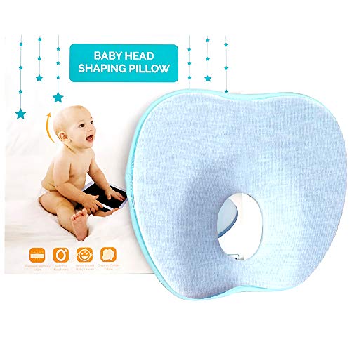 Bunzuu™ Baby Head Shaper Pillow – Premium Memory Foam, Helps Prevent Flat Head Syndrome, for New Born and Infants, Baby Sleep Pillow, Perfect Baby Gift (Blue)