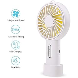 FOCHEA Ventilateur à Main, Mini Ventilateur USB Silencieux, Ventilateur Rechargeable Portatif de Table avec 3 Vitesses pour Maison, Bureau, Voyage (Blanc)