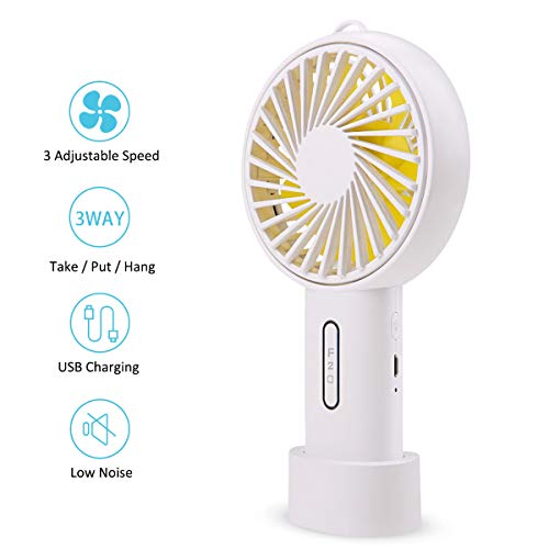 FOCHEA Ventilateur à Main, Mini Ventilateur USB Silencieux, Ventilateur Rechargeable Portatif de Table avec 3 Vitesses pour Maison, Bureau, Voyage (Blanc)