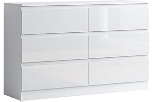 FWStyle Modern 6 Drawer Chest of Drawers No Handle Sleek Design Bedroom Furniture - White Gloss