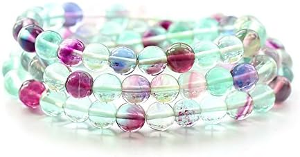 Natural Genuine Semi-Precious Multicolour Fluorite Multi Ring Crystal Bracelet Prayer Beads 4mm