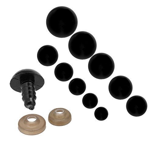 Phizhi®100-tlg Schwarze 6/8/9/10/12mm Teddyaugen Sicherheitsaugen Kunststoffaugen Puppe Augen