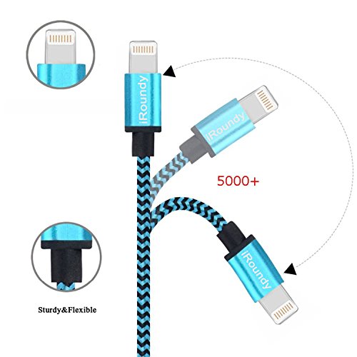 iRoundy 5 Pack Nylon iPhone Datenkabel Verbindungskabel USB Kabel mit Lightning Stecker Ladekabel für Apple iPhone 6 Plus/6 /5/5S/6s iPad 4 iPad Mini/Air iPod 5 und iPod7 Arbeitet mit neuesten iOS - 2