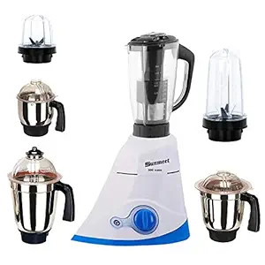 Sunmeet White Blue Color 600Watts Mixer Juicer Grinder with 6 Jar (2 Bullet Jar, 1 Juicer Jar with Filter, 1 Large Jar, 1 Medium Jar and 1 Chutney Jar) MAN20-SUN-349 Make in India (ISI Certified)