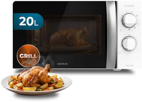 Cecotec Microonde 20L con Grill ProClean 2110 Wave. 700 W con 6 Livelli di Potenza, Capacità 20 L, Funzione Grill, Tecnologia 3DWave, Modalità Scongelamento, Timer fino a 30 min