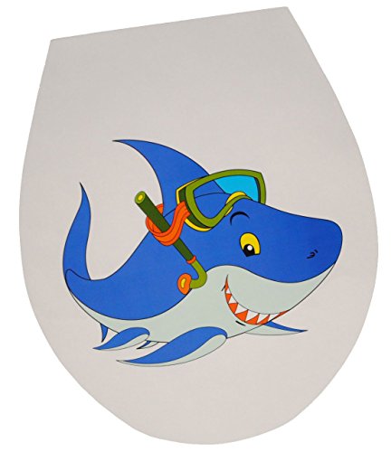 Preisvergleich Produktbild Unbekannt Aufkleber - für Toilettendeckel / Klodeckel - Hai mit Taucherbrille / Chlorbrille - WC Toilettensitzaufkleber / Sticker Bad - Sitz - Badezimmer - Tier - Folie Toilettensitz Klo - Fische