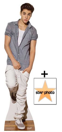 *FAN PACK* - Justin Bieber wearing Check Shirt Lifesize Cardboard Cutout / Standee - INCLUDES 8X10 (25X20CM) STAR PHOTO - FAN PACK #371