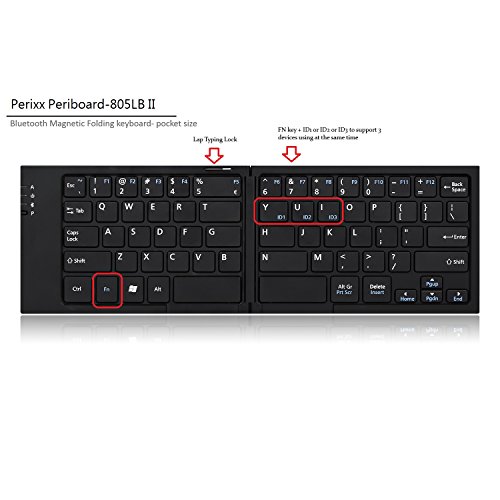 Perixx PERIBOARD-805L Bluetooth Folding Keyboard – Up to 10 Meters Operating Range – Large Desktop Size Keys – Magnetic Foldable Design – 160x96x17mm Pocket Size – Silent X Type Scissor Keys – On/Off Switch – Non-slip Rubber Feet – English Layout - 3