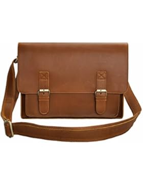 ZLYC Herren Handarbeit 14 Inch Macbook Leder Laptop Tasche Schulterbeutel,Größe M