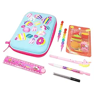 Parteet Combo (Pack of 7 Items) of 1Cake Pouch,1Pkt Fast Food Eraser,2 Unicorn Gel Pen,1 Lead Pencil with Extra Refill ,2Stacking Pencils and 1Folding Scale for Kids