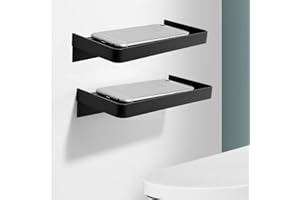Biutimarden Mensola per Doccia Senza Foratura SUS 304 Acciaio Inox Autoadesivo Montaggio a parete Mensole Bagno Durevole Bagno Organizzatore Accessori(Nero,Confezione da 2)