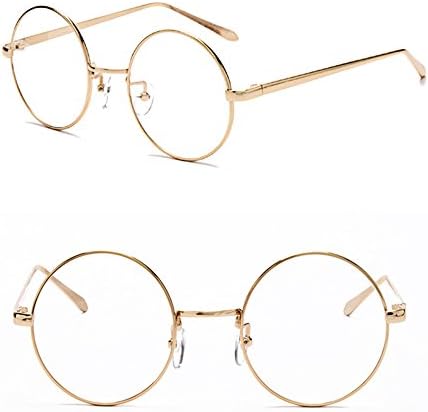 Unisex Clear Lens Big Round Mental Frame Vintage Retry Geek Fashion Glasse Clear Lens Glass Vintage Geek Glasses (Gold)