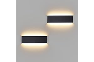 Klighten 2 Piezas Apliques Pared Interior 30cm 10W Blanco Cálido, Lamparas de Pared Aluminio Modernos de 110V-260V, Luces Pared Para Salon Dormitorio Sala Pasillo Escalera, IP20, 910 LM, Negro