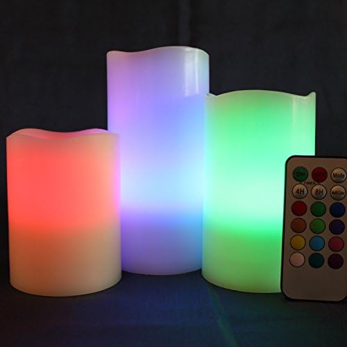 MDL 3x (Set of 3) - Multi Colour Changing LED Mood Candles with Remote Control &amp; Timer - NO WAX