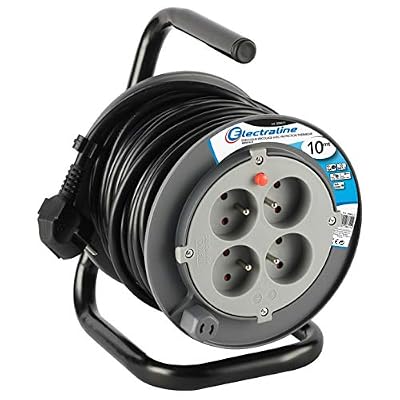 Electraline 208611 Rallonge Prolongateur électrique 10 m avec enrouleur 4 Prises 16 A section 3G1,5 mm² Gris