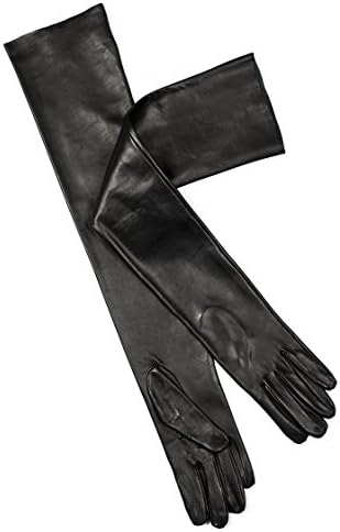 PARISI GLOVES - LADIES LONG LEATHER GLOVES - WEDDING/ OPERA GLOVES - NO LINING - MADE IN ITALY PRODUCTION - 16P (7½, BLACK)