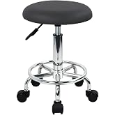 WKWKER PU Ergonomic Rolling Stool &ndash; Leather Stool on Wheels Adjustable Height Swivel Seat for Kitchen, Living Room, Drawing,
