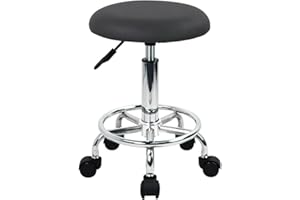 WKWKER Ergonomiczny taboret ze skóry PU na kółkach, obrotowy stołek z regulacją wysokości, krzesło do kuchni, salonu, laboratorium, biura, stołek do masażu (szary)
