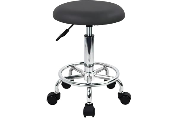 WKWKER Ergonomisk rullpall PU-läder pall på hjul svängbar höjd justerbar sittpall stol för kök ritning salong labb kontor massagepall