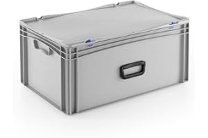 DIE BOX FABRIK Robuster Eurobehälter mit Tragegriff & Scharnierdeckel | Stapelbarer Kunststoffkoffer für Lager & Transport | Aufbewahrungsbox für Werkzeuge, Logistik & Industrie (600x400x283 mm)