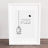 Bild, Poster, Kunstdruck, Deko, Spruch, Freiheit, Liebe, Vogelkäfig, handgezeichnet