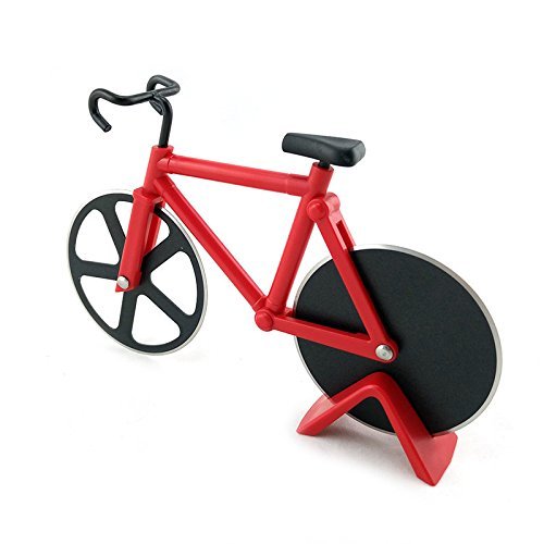 JYD Fahrrad Pizzaschneider Edelstahl Pizza schneiden Rädern mit Ständer one size fit all rot