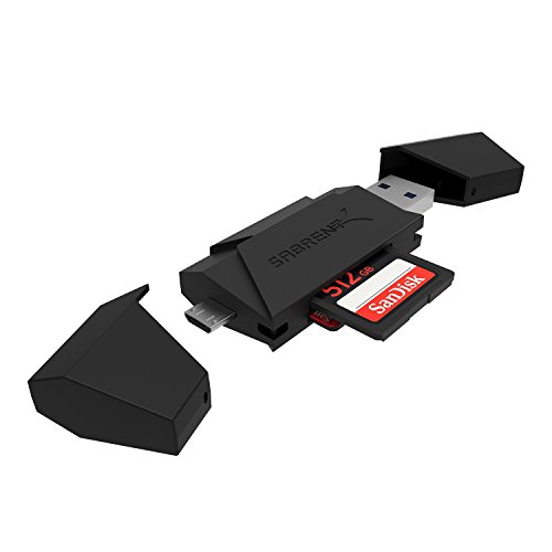Sabrent Externe Kartenlesegeräte – 2-Schlitz Mikro USB OTG und USB 3.0 Flash-Speicher Kartenleser für Windows, Mac, Linux und allen Android-Systeme (OTG) – unterstützt SD, SDHC, SDXC, MMC / MicroSD, T-Flash [Schwarz] (CR-UMMB) - 2