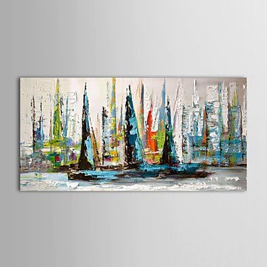 Oil Painting Landscape Sailing Boat with Stretched Frame Ready to Hang Hand-Painted Canvas