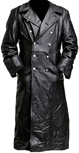 German Classic Officer WW2 Military Uniform Black Leather Trench Coat