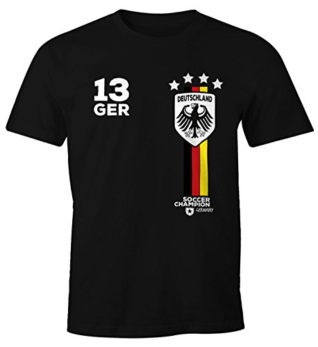 Herren T-Shirt Fanshirt Deutschland Trikot EM WM Fußball Germany Fan Shirt MoonWorks® schwarz 4XL