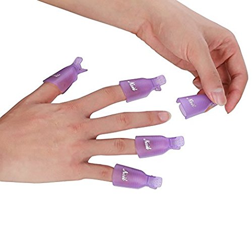 10 Stück Nagel Kunst tränken weg Cap Clip, UV Gel Polish Remover Wrap-Werkzeug,Professionelle Kunststoff-Acrylnagel Auferstehung Sets Nail Clip Resurrection Finger setzt Nagel-Sets Maniküre Werkzeuge (Lila) - 5
