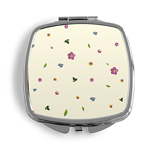 Blumen Origami Muster Metall Taschenspiegel Kosmetik Beauty Spiegel Klappbar Bedruckt Vintage Flower
