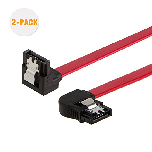 SATA III Kabel, cablecreation [2er Pack] 18 SATA III 6.0 Gbit/s links Winkel 7-polig Buchse zu Winkel links, Datenkabel mit Verschlussriegel, weiblich, rot