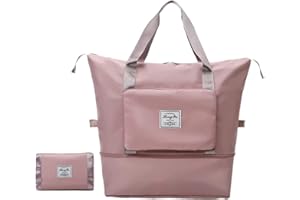 BLOOOK Large Capacity Folding Travel Duffel Bag, Dry and Wet Separation Carry on Bags with Luggage Strap, Waterproof Weekend Overnight Sports Holdall Bag (Pink)