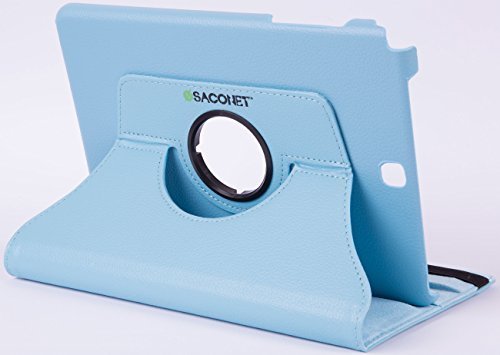 TAB A 9.7 HIMMELBLAU 360 Hülle Case Premium PU Ledertasche Etui Schutzhülle für Samsung Galaxy Tab A PLUS 9.7 T550 T551 SM-T550 SM-T551 rotierende farbige Kunstleder + Capacitive Stylus + Displayschutzfolie