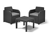 Allibert by Keter Atlanta 2-Seater Rattan Balcony Bistro Set Outdoor Garden Furniture - Graphite with Cool Grey Cushions (Garden &amp; Outdoors)