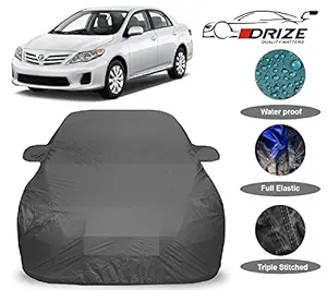 DRIZE Prime Quality Car Body Cover for Toyota Corolla with Mirror Pockets-Triple Stitched-Fully Elastic-Ultra Surface Body Protection (Grey Look)