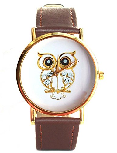 Black Eyed Gold Eule Print Braun Leder Mdchen Damen Armbanduhr Black Eyed Gold Eule Print Braun Leder Mdchen Damen Armbanduhr
